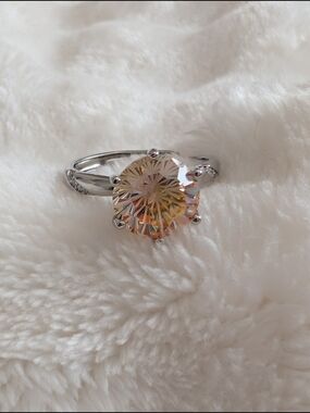 Sterling Silver Peach Champagne CZ  | Starburst Cut Center | Size 8